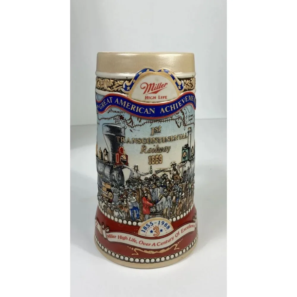 Miller High Life Beer Stein Mug 1st Transcontinental Railway 1869 3rd in Series